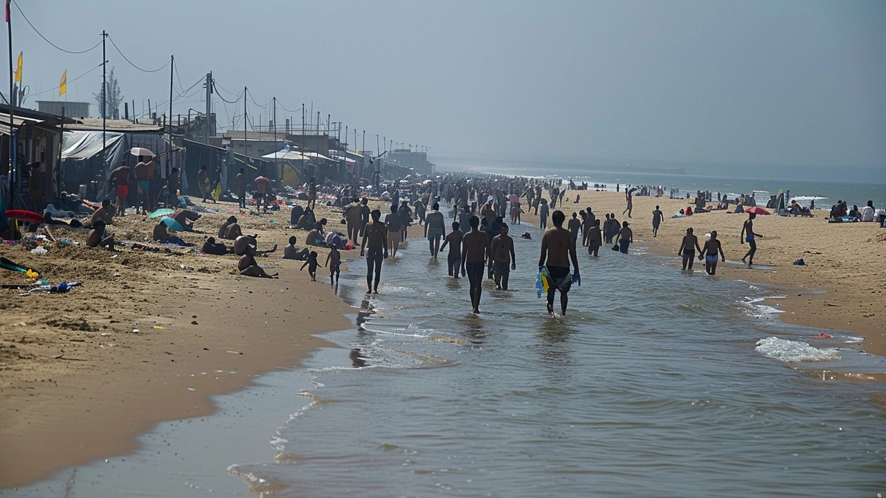 Gaza Locals Seek Relief from Extreme Heat at Seaside: A Community's Respite